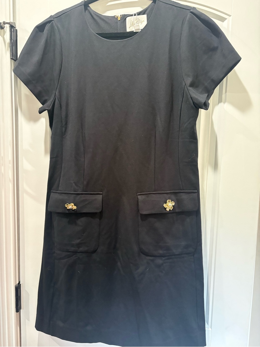 Lilly Pulitzer Black Shift Fallon Dress with Gold Button Accents